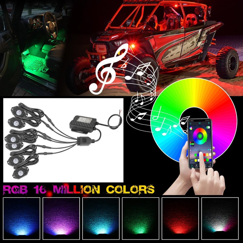 OFFROADTOWN RGB LED Rock Lights with 6 pods Neon Trail Rig Lights Underglow Universal for UTV ATV Polaris Can-Am Yamaha Honda Tundra - Image 3